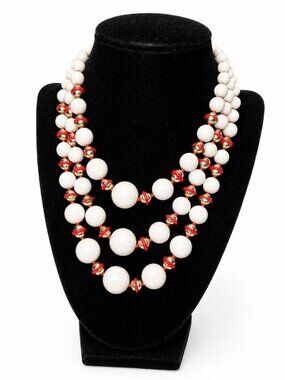 Vintage 1960s Japan Multi Strand Big White Bead Adjustable Cascading Necklace